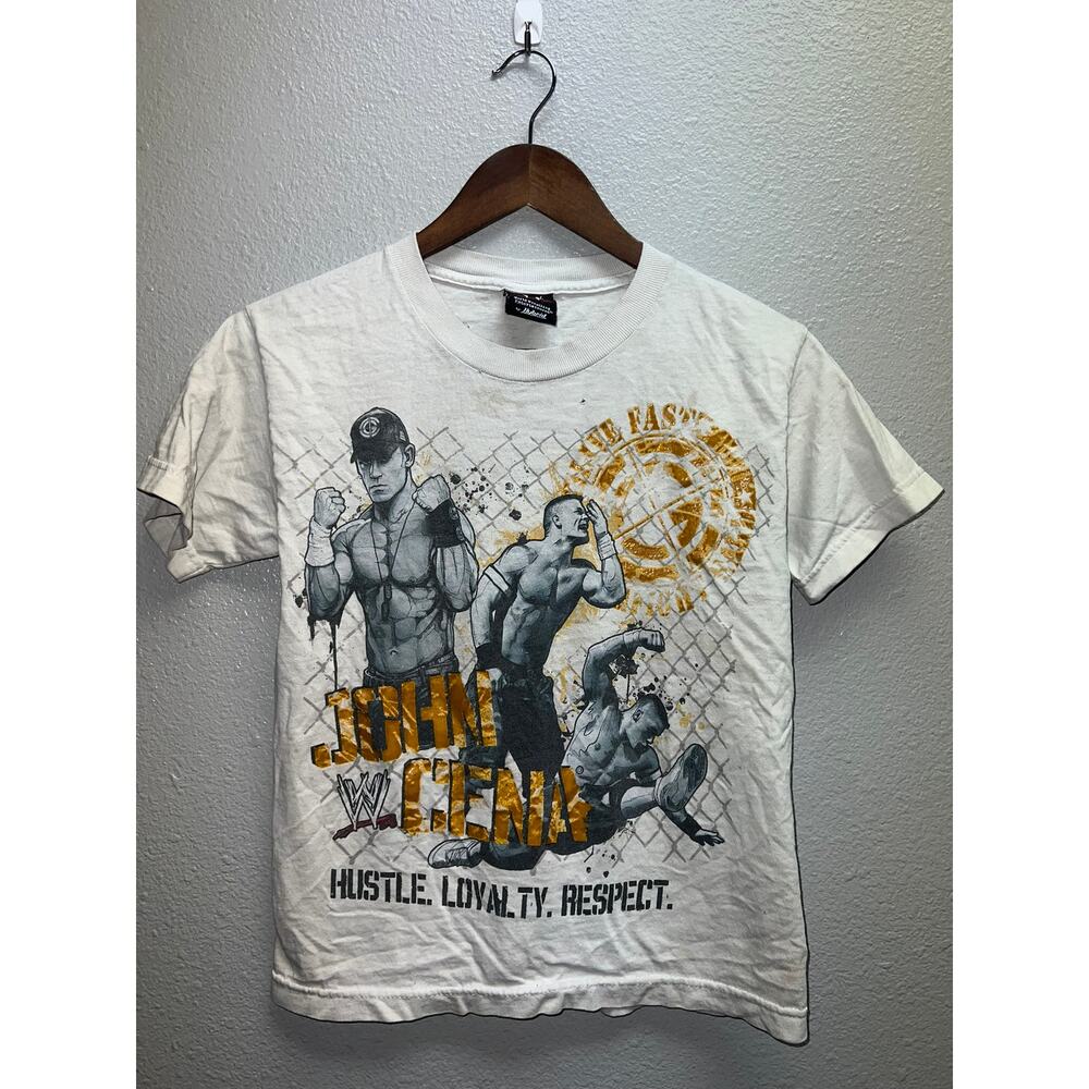 Youth John Cena WWE Shirt Wrestling Hustle Loyatly Respect Kids Tee Large